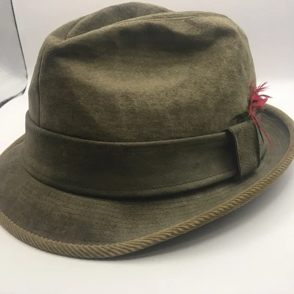 Vintage Genuine Suede Fedora or Bucket Hat W/ Feathers Hush Puppies